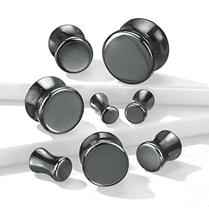 Ear gauges hematite organic stone plugs pair - size: 10mm-00 gauge