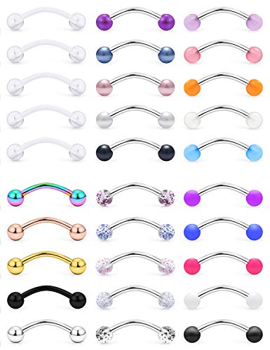 SCERRING 30PCS 16G Eyebrow Rings Tragus Helix Rook Daith Earrings Lip Ring Barbell Body Piercing Jewelry Retainer 6mm 8mm 10mm - style: 30PCS - 8mm