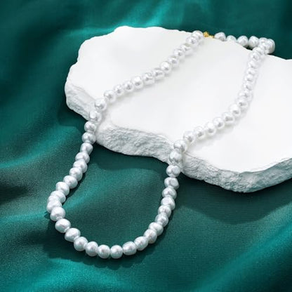 Pearl Necklaces for Women Trendy, 18K Gold/Silver Plated Layered Pearl Necklaces Dainty Pearls Choker Necklace and Earring Set Birthday Gifts for Mom Wife Daughter Sister Friends - color: Broque Pearl Necklace