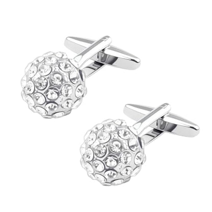 Round Rhinestone Cufflinks for Men Tuxedo Shirt Studs Crystal Ball Cufflinks French Cuff Links for Men Wedding Business Prom - color: Silver