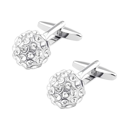 Round Rhinestone Cufflinks for Men Tuxedo Shirt Studs Crystal Ball Cufflinks French Cuff Links for Men Wedding Business Prom - color: Silver