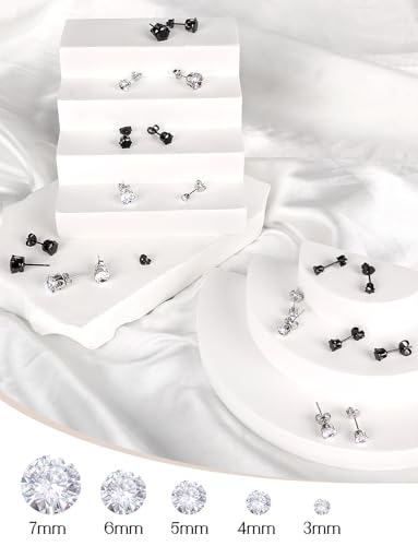 925 Sterling Silver Stud Earrings Set of 5 Pairs Hypoallergenic 18K Gold Cubic Zirconia Earrings for Women Men Sparkling Fancy Gift - color: Advanced version - Platinum - 5 pairs