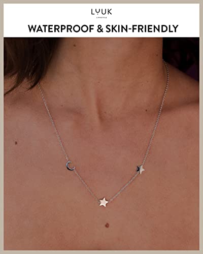 LUUK LIFESTYLE Stainless steel necklace with pendant and HAPPINESS card, 20” adjustable length, lucky charm, friendship chain, Valentine's Day gift, birthday, women's jewelry, silver, gold, rosegold - color: Silver, size: Moon and Stars