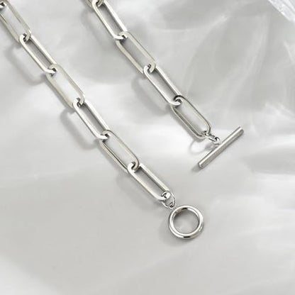 18K Gold Plated Chunky Chain Necklace for Women Dainty Cuban Paperclip Chain Toggle Bar Clasp Necklace Thick Trendy Layering Gold Chain Link Stainless Steel Jewelry - style: Toggle Paperclip-White Gold