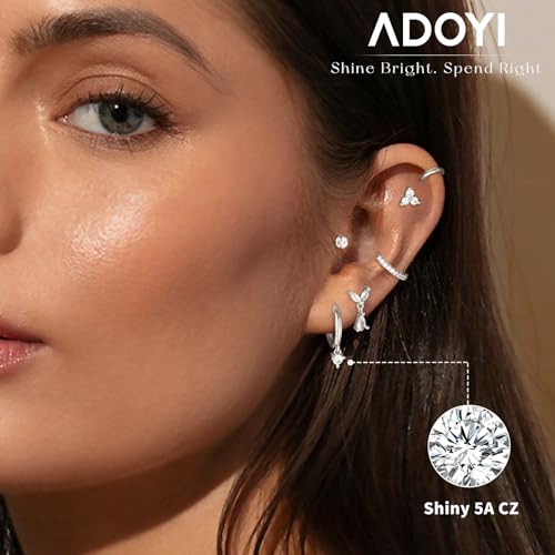 Adoyi 9 Pairs Gold Hoop Earrings Set for Womens Twisted Huggie Hoops Earrings 14K 18K Gold Plated for Girls Valentines Mother's Day Birthday Gifts Lightweight - color: 12Pairs Silver