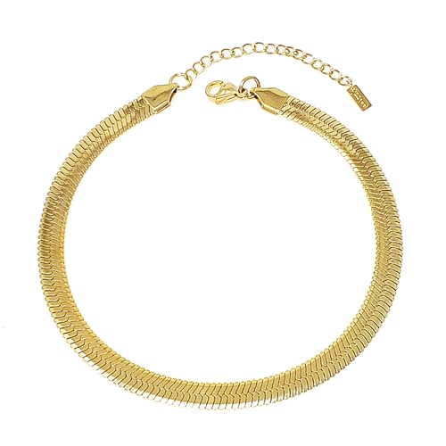 Stainless Steel Chain Ankle Bracelet for Women Adjustable Waterproof Anklet - color: Gold / 6mm Herringbone