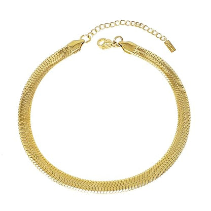 Stainless Steel Chain Ankle Bracelet for Women Adjustable Waterproof Anklet - color: Gold / 6mm Herringbone