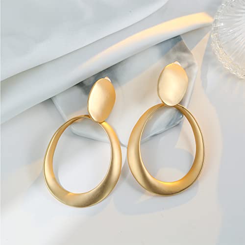 Matte Gold Silver Geometry Clip On Earrings for Women Retro Drop Clip Earrings for Women - style: gold hoop 2