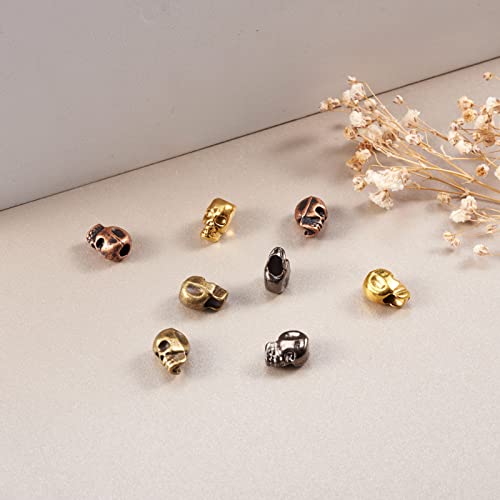 Elecrelive 40Pcs Halloween Skulls Head Beads Skeleton Skull Head Large Hole Beads 4 Colors Gothic Charms for Necklace Bracelets Earrings Jewelry Making - color: 4 Colors