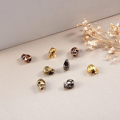 Elecrelive 40Pcs Halloween Skulls Head Beads Skeleton Skull Head Large Hole Beads 4 Colors Gothic Charms for Necklace Bracelets Earrings Jewelry Making - color: 4 Colors