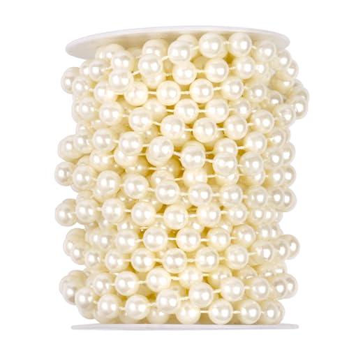 29.5FT Pearl Beads Garland 10mm Pearl Beads String Roll Bulk for DIY Craft | 9.8Yards Faux Pearl String Roll Spool for Wedding Party Christmas Tree Decoration - color: Ivory Color, size: 10MM