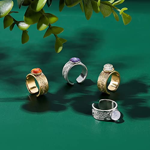 UNICRAFTALE 4Pcs 2 Colors Wide Tray Cuff Ring Settings Size 7 Cabochon Ring Carving Pattern Stainless Steel Blank Rings 8mm Trays Open Finger Rings for Jewelry Making