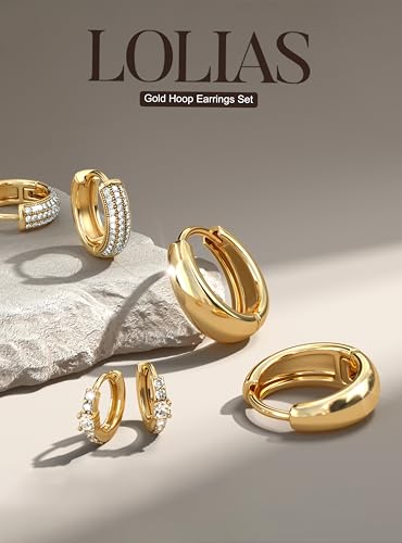 LOLIAS Small 14K Gold Plated Chunky Hoop Earrings for Women Hypoallergenic Silver Earrings Set for Sensitive Ears Non Tarnish Huggie Hoops Earring Stacks for Multiple Piercing Jewelry Lightweight 3Pairs - style: Teardrop-14K Gold Plated