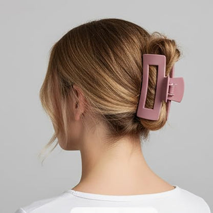 Claw Clips and Scrunchies Set 4pcs – 2 Medium Hair Clips, 2 Satin Scrunchies, Non-Slip Matte Square Hair Claws, Hair Accessories for Back to School, Birthday Gift, Daily Use, Dusty Pink - color: Dusty Pink