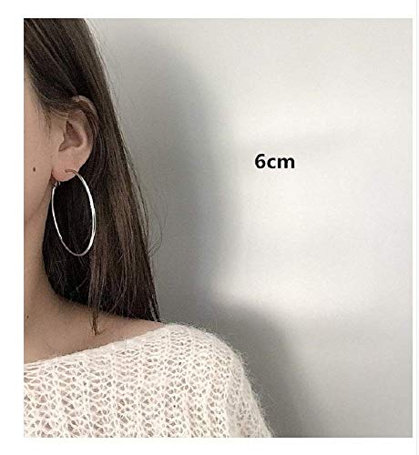 Clip On Big Extra Large Fake Round Hoop Earrings for Women Non Pierced No Piercing Ear Fashion Simple Circle Huggie Hoops Jewelry Gifts - style: 60mm Silver