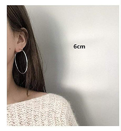 Clip On Big Extra Large Fake Round Hoop Earrings for Women Non Pierced No Piercing Ear Fashion Simple Circle Huggie Hoops Jewelry Gifts - style: 60mm Silver
