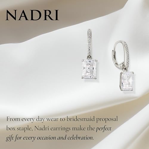 NADRI Cushion Cut CZ Leverback Earrings - color: Emerald - Rhodium