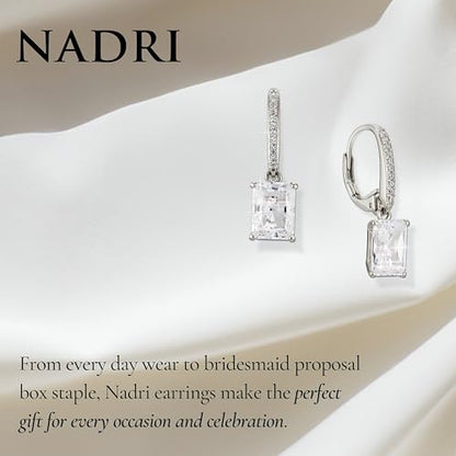 NADRI Cushion Cut CZ Leverback Earrings - color: Emerald - Rhodium