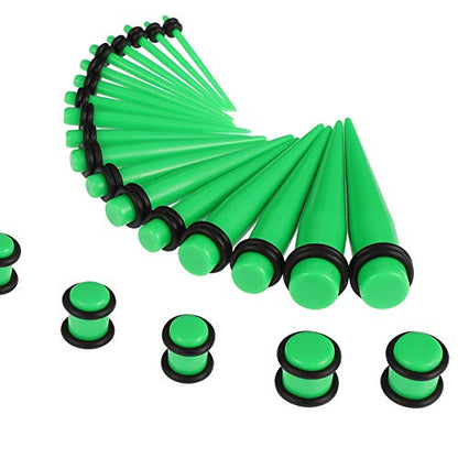 JieyueJewelry 50/54 Pcs Ear Stretching Kit 14G-00G | Acrylic Tapers & Plugs with Silicone Tunnels, Ear Gauges Expander Set Body Piercing Jewelry for Women and Men - color: Grass Green