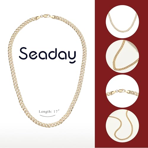 SEADAY Layered Gold Necklace for Women, 3-in-1 Gold Stack Necklace | Long Gold Necklace, Square, Hypoallergenic, Tarnish-resistant & Adjustable, Fashion Jewelry Gift Box & Gift Bag - color: Gold - Chunky Chain L
