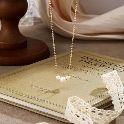 Gold Pearl Necklaces for Women - White Pearls Jewelry Gifts Wedding Bride Bridesmaid Jewelry - color: Gold-Three Pearl