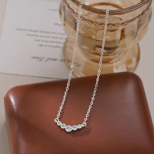 Gold Silver Pendant Necklace for Women, Dainty CZ Jewelry Gift | 14K Gold Silver Plated, Cubic Zirconia Pearl Charm, Trendy Layered Necklace, Adjustable Chain, Waterproof, Hypoallergenic - color: Silver-Round CZ
