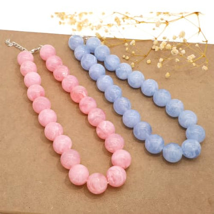 JNF Chunky Beaded Necklaces Women Large Big Ball Bead Choker Necklace Bold Statement Beads jewelry Gift - color: gemstone neckalce pink