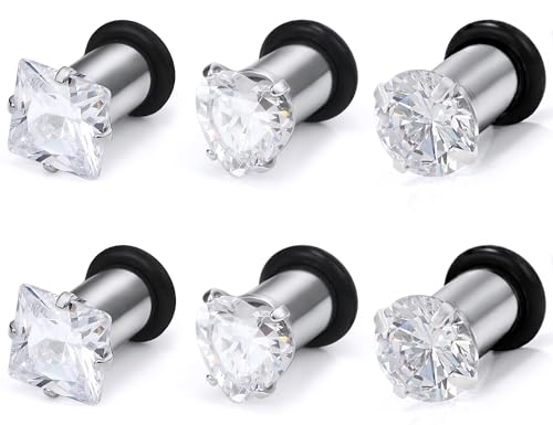 Jenxnjsjo 14g to 7/8in Ear Gauges Plugs Tunnels Taper Earrings Stretching Expander Kit Set for Women Men - color: 061: Cubic Zirconia, Clear, 3Pairs, size: 6g (4mm)