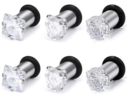 Jenxnjsjo 14g to 7/8in Ear Gauges Plugs Tunnels Taper Earrings Stretching Expander Kit Set for Women Men - color: 061: Cubic Zirconia, Clear, 3Pairs, size: 4g (5mm)