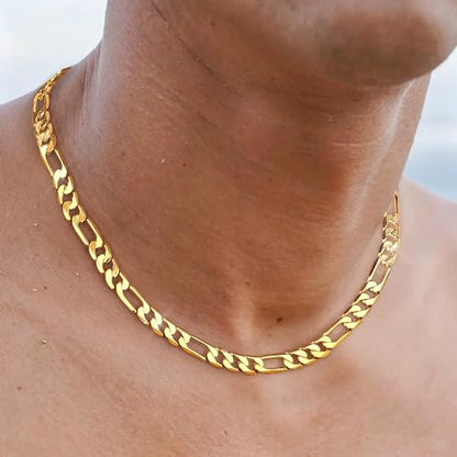 7mm Gold Figaro Link Chain Necklace for Men ＆ Women，14K Gold Chain Necklace for Women & Men Chains for Mens Figaro Chains Necklaces,Dainty Jewelry Gifts Size 18/20/ 22/ 24in - size: 22inch