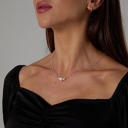 Kyerlyn Dainty Pearl Pendant Necklaces for Women 14K Gold Plated Handmade Layered Pearl Chain Necklace Delicate Layered Pearl Necklace Everyday Jewelry Gift - color: 3 Pearl-Silver
