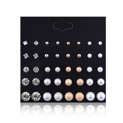 20 Pairs Stud Earrings Crystal Pearl Earring Set Ear Stud Earring for Women Men Silver and Gold for Christmas Gifts - color: 20 pairs