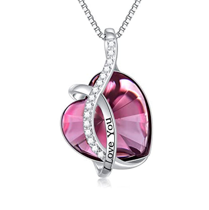 AOBOCO I Love You Sterling Silver 12 Birthstone Heart Pendant Necklace Embellished with Crystals from Austria, Mother's Day Anniversary Birthday Jewelry Christmas Gifts for Women Grandma Nana - color: H-July