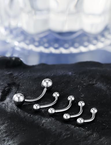 20G 16G 14G 12G Eyebrow Ring Piercing Jewelry Surgical Steel Vertical Labret Lip Ring Rook Daith Earrings Navel Small Tiny Belly Button Ring Piercing Jewelry for Women Men Silver Black Gold - color: Silver, size: 16G