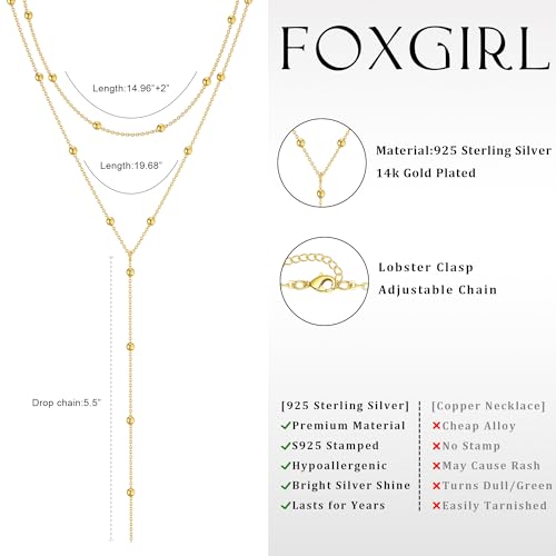 Foxgirl Lariat Gold Necklace for Women, Dainty Long Necklace 14k Gold Plated/Silver Y-Shaped Pendant Necklace Trendy Layered Cz Beaded Chain Drop Necklaces Simple Gold Jewelry For Women Gift - color: sterling silver Y Necklace