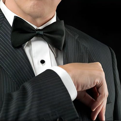 Mens Cufflinks and Tuxedo Shirt Studs Set with Gift Box - color: Silver/Black-01