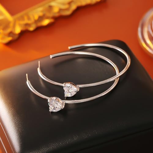 OwMell Large Hoop Earrings for Women 925 Sterling Silver Post 14K Gold Plated Big Hoops Earrings Trendy Pearl Cubic Zirconia Hoop Earrings - color: Clear Silver
