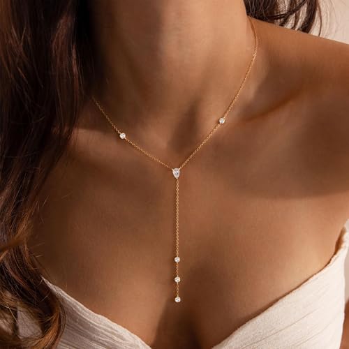 Long Necklaces for Women, Dainty Gold Drop Necklace 14k Gold Plated Y Shaped Lariat Necklace Simple Gold Necklaces for Women Trendy Chunky Long Necklace Formal Wedding Prom Necklace Jewelry - color: necklace-4-Gold