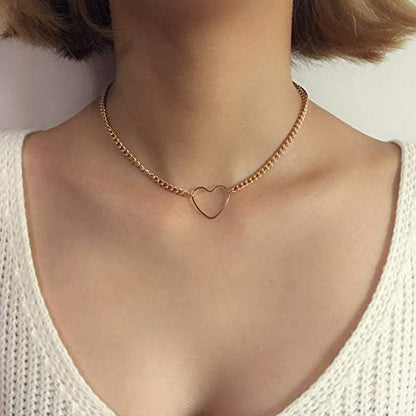 Nipple Ring with Choker Necklaces Stainless Steel Nipple Rings Chain Heart Cat Head Punk Chokers for Women Nipple Barbell Piercing Jewelry - color: Rose Gold - Heart Style