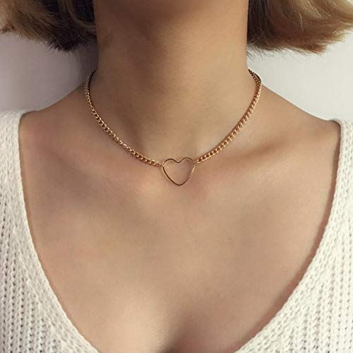 Nipple Ring with Choker Necklaces Stainless Steel Nipple Rings Chain Heart Cat Head Punk Chokers for Women Nipple Barbell Piercing Jewelry - color: Silver-Heart Style