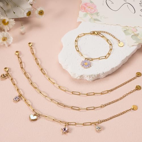 UMAOKANG 10PCS 6.5" Gold Paperclip Bracelet Chain Bulk for Jewelry Making | PVD Gold Plated Stainless Steel Bracelets Adjustable Hand Chain Bracelet Set - color: 10pcs Gold