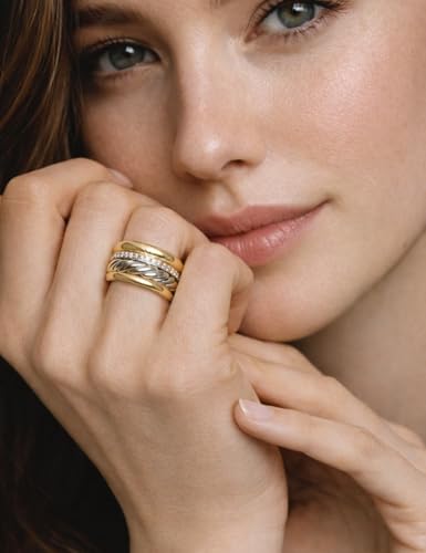 Stackable Rings for Women, Set of 4 Two Tone Gold and Silver Rings, Cubic Zirconia Stacking Ring Set, Fashion Statement Band Rings for Women, Sizes 6 7 8
