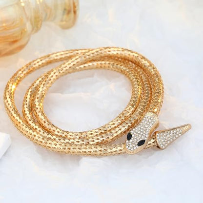 Bendable Snake Chain Necklace for Women Arm Cuff Flexible Twisty Multi-purpose DIY Bracelet and Punk Choker Trendy Medusa Snake Jewelry Gift - style: Zirconia Gold
