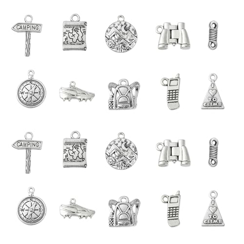 LiQunSweet 50 Pcs 10 Styles Camping Climb Mountain Climbing Boot Charms Hiking Bag Charms for Jewelry Making DIY Craft - color: Mountain Climbing Charm_10 Styles