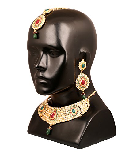 Touchstone Indian Bollywood Traditional Craftsmanship Mughal Designer Jewelry Wedding Necklace Set in Antique Gold Or White Tone for Women. - style: D133 Multicolor