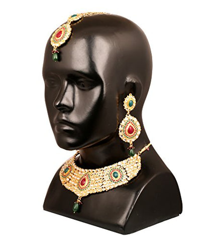 Touchstone Indian Bollywood Traditional Craftsmanship Mughal Designer Jewelry Wedding Necklace Set in Antique Gold Or White Tone for Women. - style: D133 Multicolor