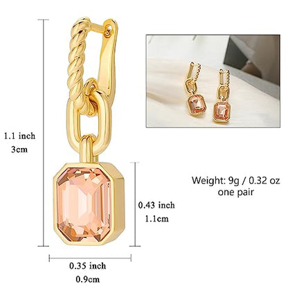 Birthstone Crystal Dangle Drop Earrings, 18K Gold Plated Huggie HoopEarring | Hypoallergenic Earring Jewelry Gifts for Women, Birthdays, anniversaries, weddings - color: Light Topaz-1