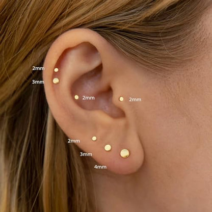 16G/18G/20G Tiny CZ Stud Earrings, Gold Flat Back Earrings, Threadless Cartilage Tragus Piercing Conch Stud Nose Helix Stud - color: Dot -Gold, size: 16 gauge (1.2mm post)