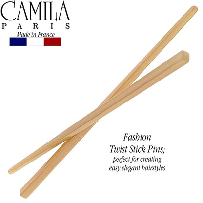 Camila Paris CP3380 French Twist Stick Hair Pin, Set of 2 Beige, Girls Chopsticks Hair Pins for Girls Spiral Updo Chignon Bun Holder, Styling Hair Accessories for Women, Made in France - color: Beige