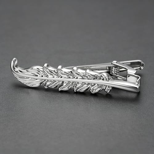 Yoursfs Feather Tie Clip For Men Stylish Tie Bar Metal Clasp Necktie Pin Business Wedding Clamp - style: silver